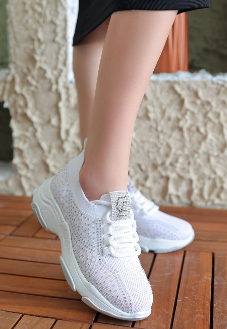 Jica Beyaz Triko Bağcıklı Spor Ayakkabı