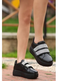 Jarxi Siyah Cilt Cırt Cırtlı Spor Ayakkabı