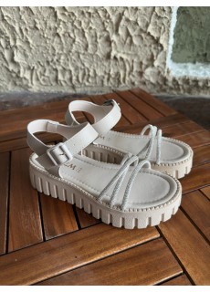 Riboo Bej Cilt Boncuk İşlemeli Sandalet